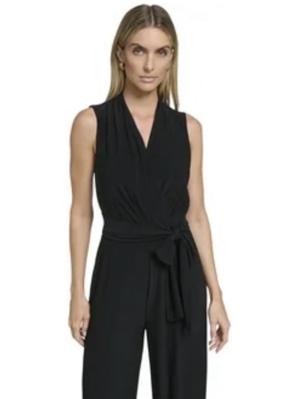 Tahari Black Sleeveless Tie-Waist Jumpsuit